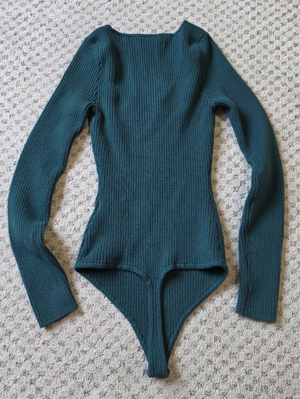 Abercrombie & Fitch Dark Teal Ribbed Sweetheart Neckline Sweater Thong Bodysuit - Picture 2 of 8